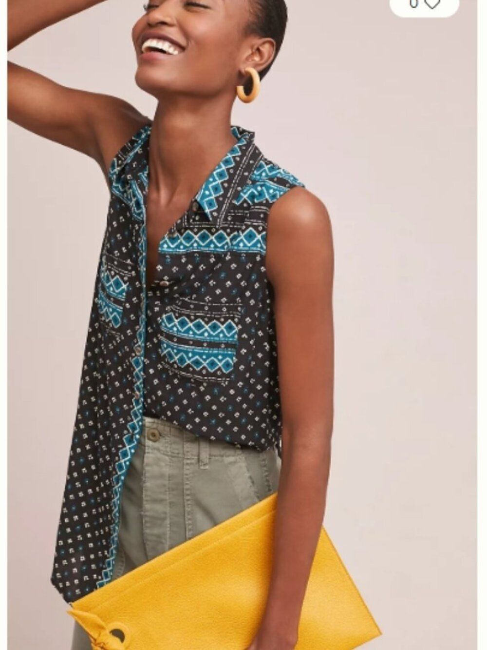Like New! ANTHROPOLOGIE Akemi + Kin Ira Printed Tunic Black/Blue in L